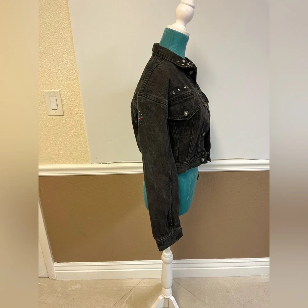 Vintage 80s LA Gear Studded Black Denim Jacket -‎ 100% Cotton - Size M